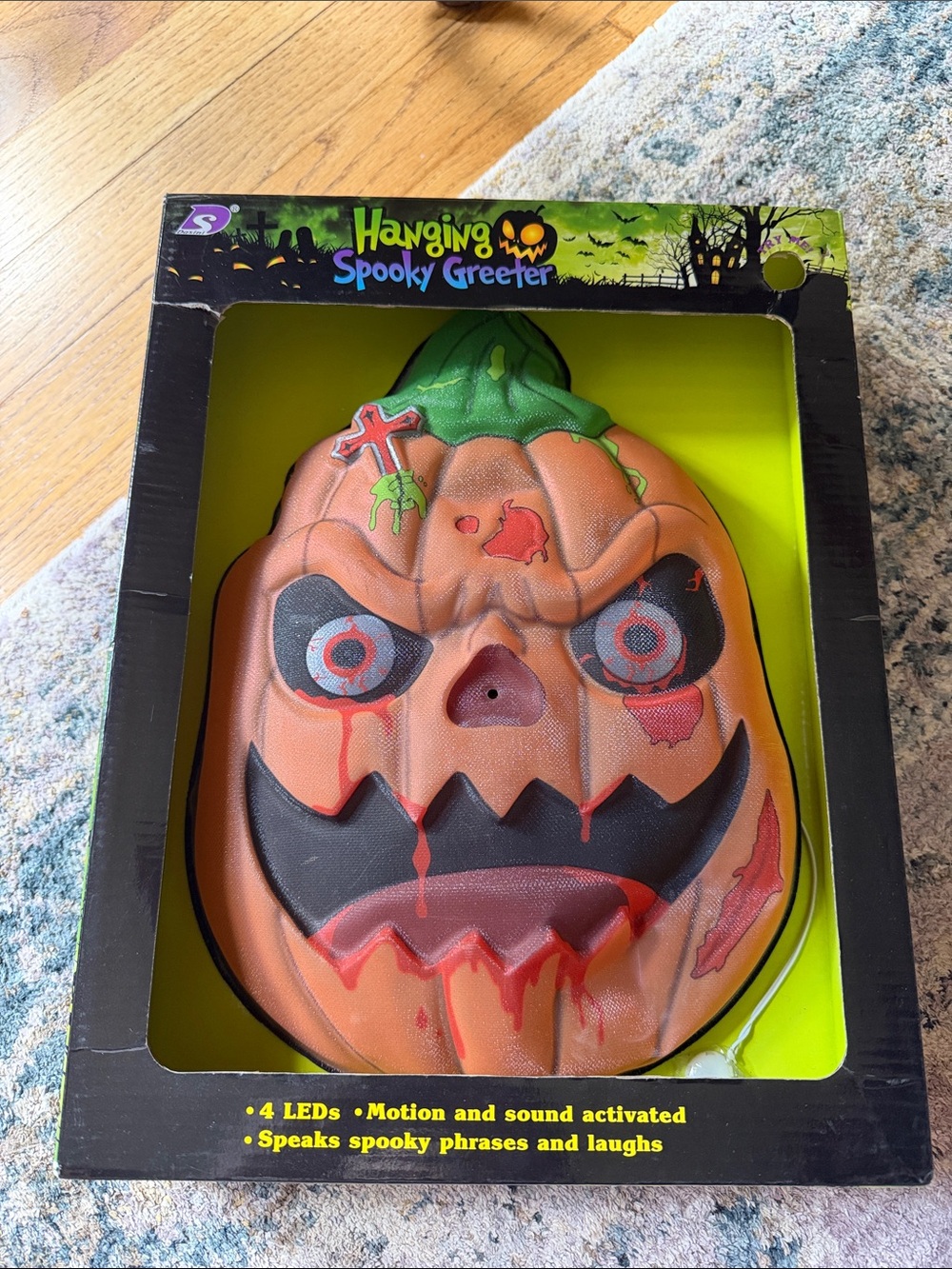 Pumpkin Head Hanging Spooky Greeter Motion & Sound Activated Halloween Decor